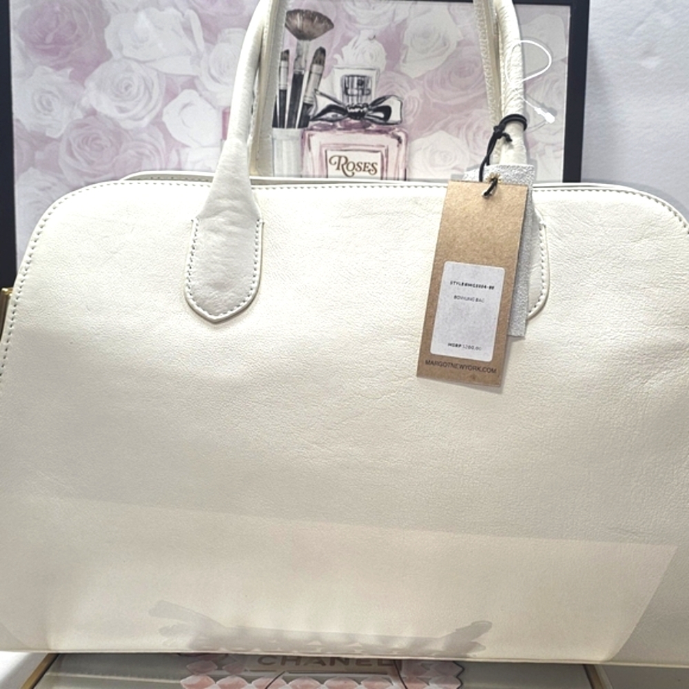 Genuine Creamy White Leather Satchel Handbag Shoulder‎ Bag New with Tags